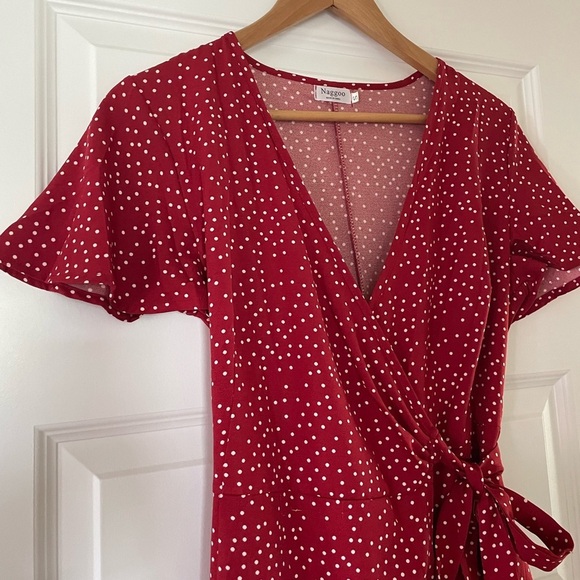 Red Polka Dot Wrap Dress, Size Small - Picture 3 of 9